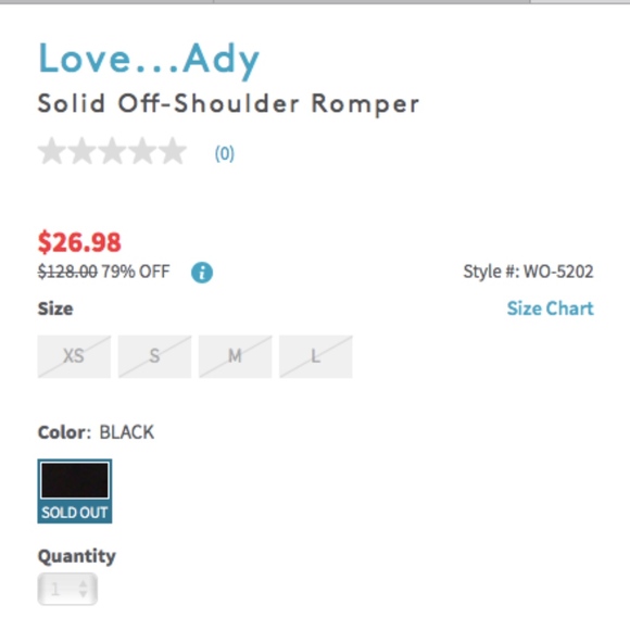 Love...Ady Black Off-Shoulder Romper Small - Picture 2 of 5